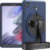 Case2go - Hoes voor Samsung Galaxy Tab A7 Lite - Hand Strap Armor - Rugged Case met schouderband - Donker Blauw