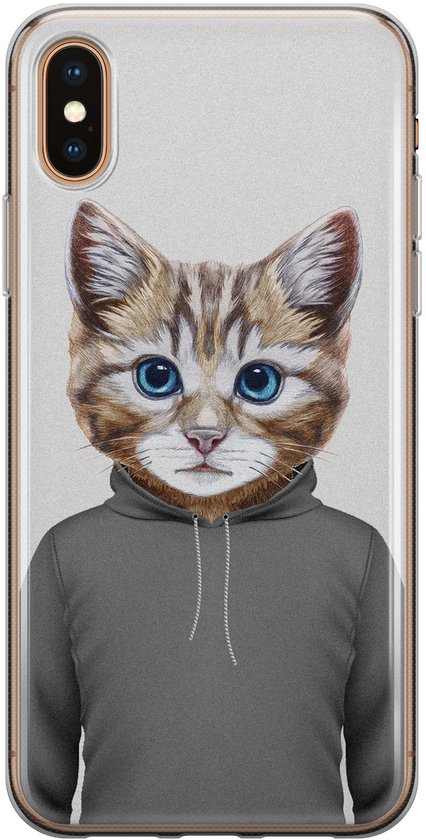 XS iPhone XS Max - Tête de chat | Étui | Étui en Siliconen TPU | Couverture arrière transparente