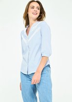 LOLALIZA Gestreepte blouse met borduursels - Light Blauw - Maat 46