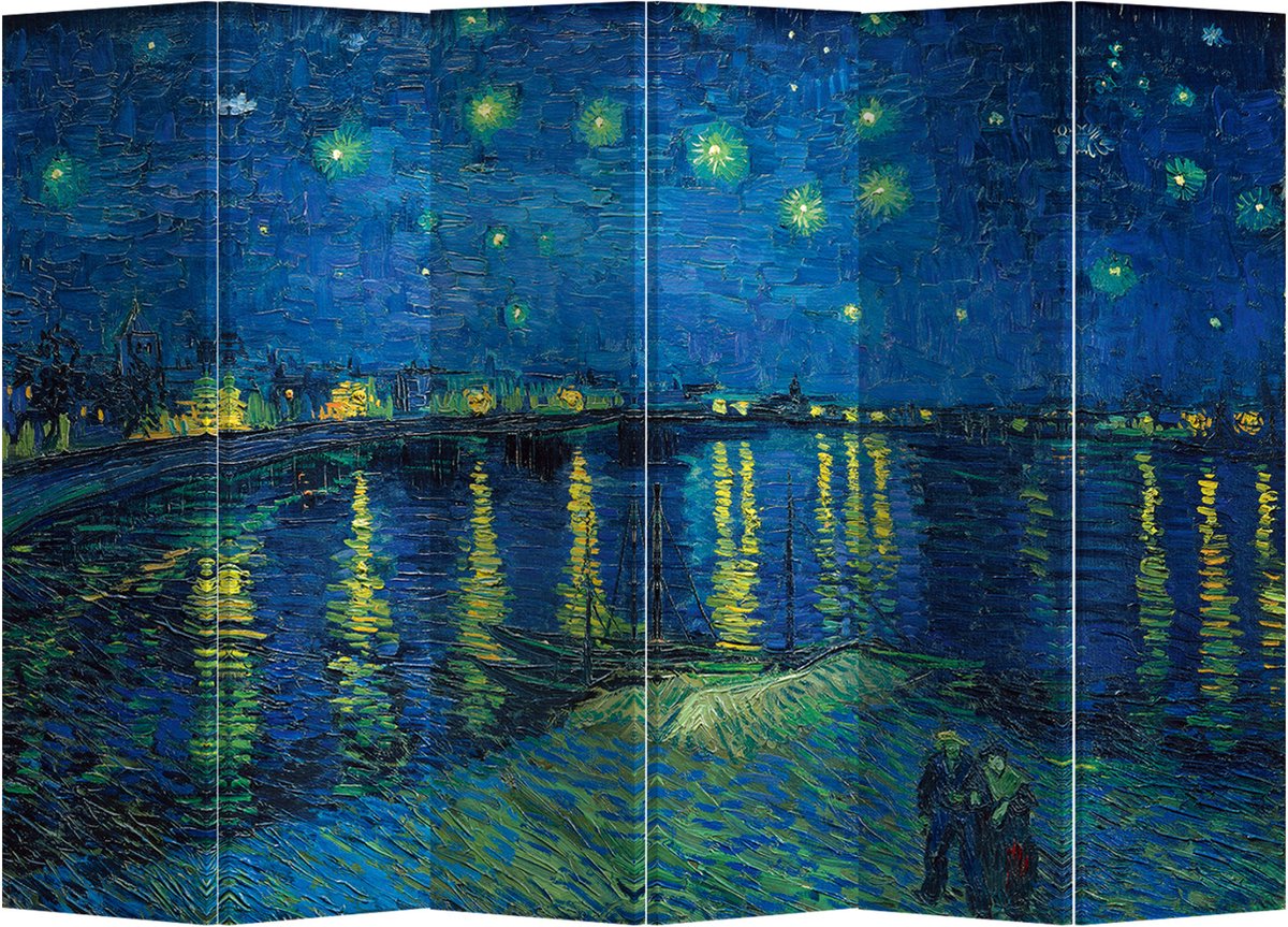 Fine Asianliving Kamerscherm Scheidingswand B240xH180cm 6 Panelen Starry Night Above Rhone van Gogh Blauw