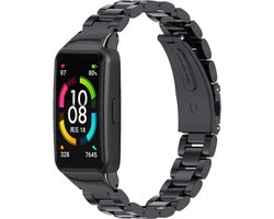 Stalen Smartwatch bandje - Geschikt voor Huawei Band 6 stalen band - zwart - Strap-it Horlogeband / Polsband / Armband