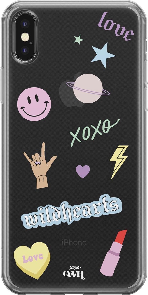 Wildhearts Icons - iPhone Transparant Case - Transparant shockproof hoesje geschikt voor iPhone Xs Max hoesje - Doorzichtig hoesje met icoontjes