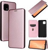 Voor Sharp Aquos Sense 6 Carbon Fiber Textuur Magnetische Horizontale Flip TPU + PC + PU Lederen Case met Kaartsleuf (Roze)