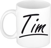 Tim naam cadeau mok / beker met sierlijke letters - Cadeau collega/ vaderdag/ verjaardag of persoonlijke voornaam mok werknemers