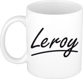 Leroy naam cadeau mok / beker met sierlijke letters - Cadeau collega/ vaderdag/ verjaardag of persoonlijke voornaam mok werknemers