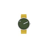 Picto Design Horloge Olijfgroene Wijzerplaat, Kanarie Gele Lederen Horlogeband 43396-6120S - Uniseks - 40mm