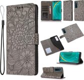 Voor Huawei nova 7 Pro 5G Huid Voelen Reliëf Zonnebloem Horizontale Flip Leather Case met Houder & Kaartsleuven & Portemonnee & Lanyard (Grijs)
