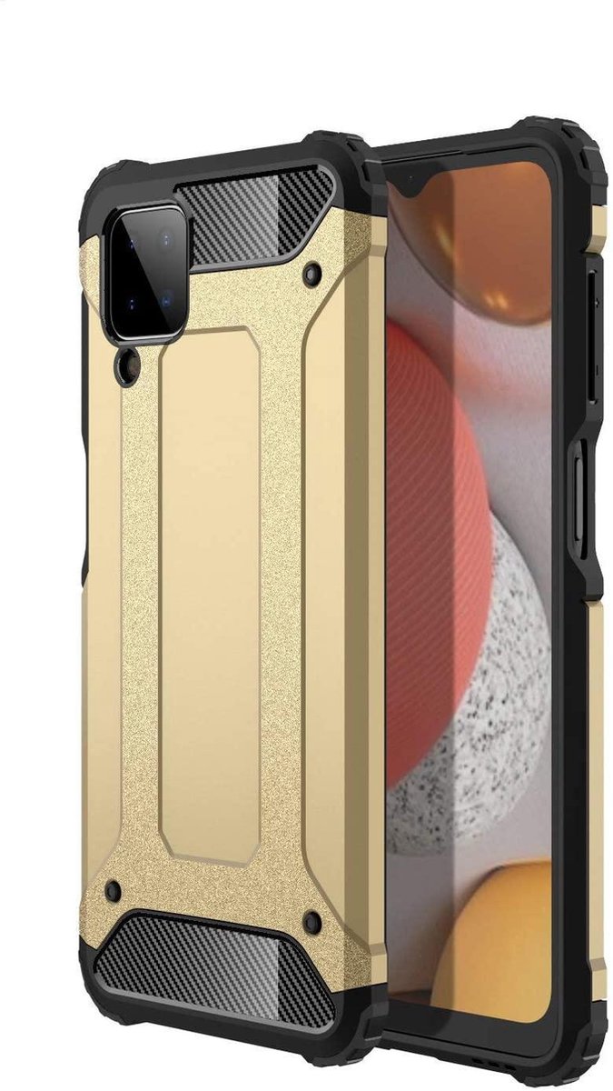 Hoesje Geschikt voor: Samsung Galaxy A12 Armor Hybrid - Goud