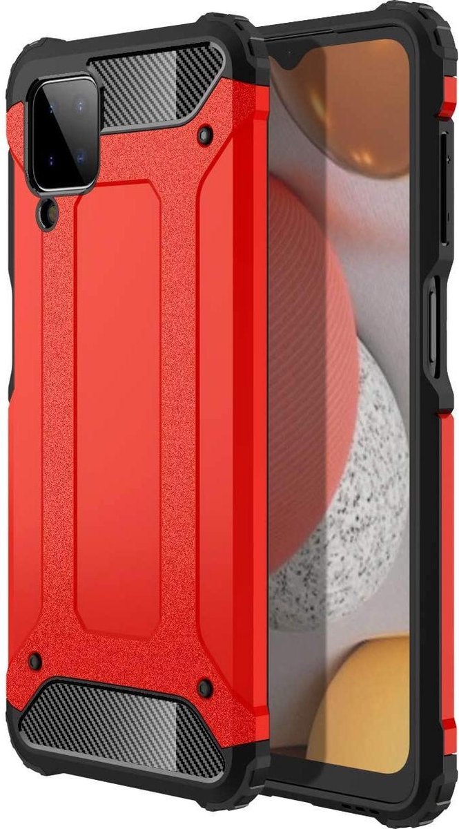Armor Hybrid Geschikt Voor Samsung Galaxy A12 Hoesje - Rood