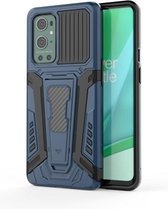 Voor OnePlus 9 Pro War Chariot Series Armor All-inclusive schokbestendige pc + TPU-beschermhoes met onzichtbare houder (blauw)