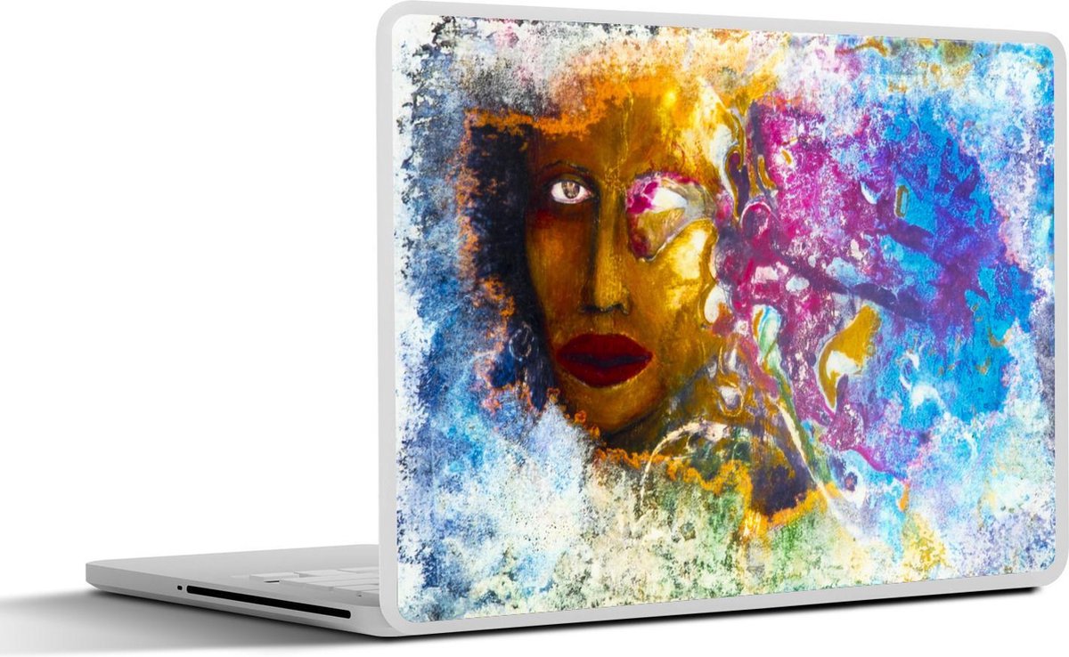 Afbeelding van product SleevesAndCases  Laptop sticker - 10.1 inch - Een kleurenfestijn met een donker vrouwengezicht