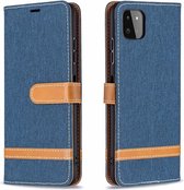 Hoesje geschikt voor Samsung Galaxy A51 - Bookcase - Pasjeshouder - Portemonnee - Vintage - Stof - Kunstleer - Donkerblauw