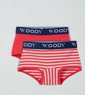 Woody ondergoed set meisjes - streep - rood - 1 onderhemd en 2 boxers - maat 140