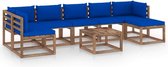 vidaXL 8-delige Loungeset met blauwe kussens