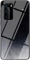 Voor Huawei P40 Pro Sterrenhemelpatroon Gehard Glas + TPU Schokbestendige Beschermhoes (Sterrenhemel Halve Maan)