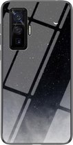 Voor vivo iQOO 5 Pro 5G Sterrenhemel Geschilderd Gehard Glas TPU Schokbestendig Beschermhoes (Ster Crescent Moon)