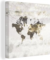 Canvas Wereldkaart - 90x90 - Wanddecoratie Wereldkaart - Vlekken - Grijs