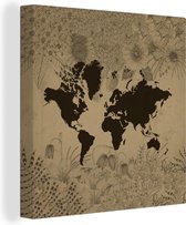 Canvas Wereldkaart - 90x90 - Wanddecoratie Wereldkaart - Groen - Planten