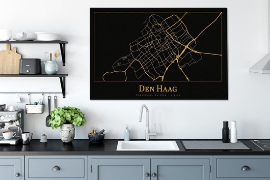 Peintures sur Toile City Map - La Haye - Or - Zwart - 120x80 cm - Décoration murale