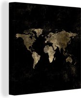 Canvas Wereldkaart - 90x90 - Wanddecoratie Wereldkaart - Zwart - Goud