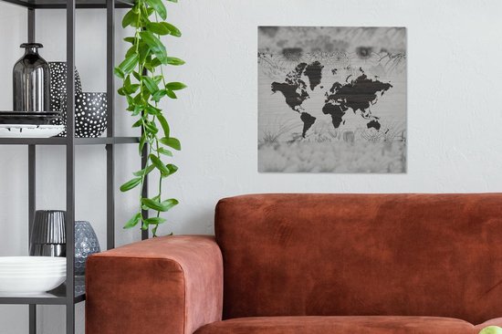 Peintures Toile Wereldkaart - Bloem - Marron - 50x50 cm - Décoration murale