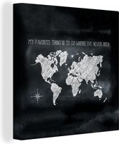 Canvas Wereldkaart - 20x20 - Wanddecoratie Wereldkaart - Krijtbord - Kompas
