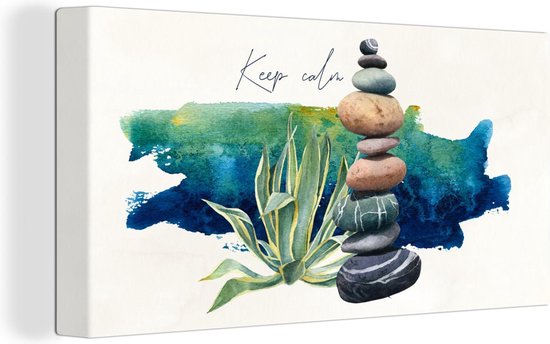 Tableau sur toile Pierres - Plantes - Mer - Aquarelle - 40x20 cm - Décoration murale