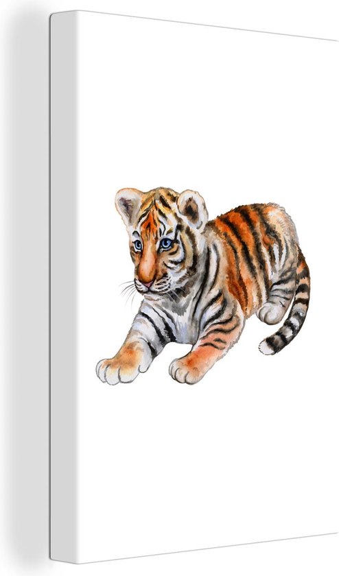 Tableau sur toile Tigre - Klein - Wit - 40x60 cm - Décoration murale