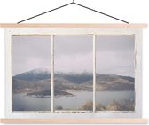 Posterhanger incl. Poster 120x80 cm - Schoolplaat - Doorkijk - Berg - Sneeuw - Textielposter - Blanke latten