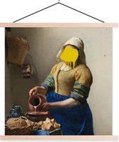 Posterhanger incl. Poster 120x120 cm - Schoolplaat - Het melkmeisje - Vermeer - Kunst - Textielposter - Blanke latten