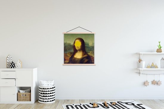Posterhanger incl. Poster 90x90 cm - Schoolplaat - Mona Lisa - Leonardo da Vinci - Kunst - Textielposter - Blanke latten