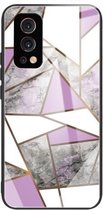 Abstracte marmeren patroon glazen beschermhoes voor OnePlus Nord 2 5G (ruitgrijs paars)