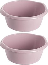 2x stuks kunststof plastic afwas teiltje/afwasbak rond 10 liter zacht roze - Diameter 38 cm x Hoogte 16 cm - Schoonmaak/huishouden
