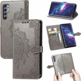 Voor TCL 20 Pro 5G Mandala Bloem Reliëf Horizontale Flip Lederen Case met Beugel / Kaartsleuf / Portemonnee / Lanyard (Grijs)