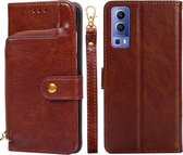 Voor vivo Y72 5G/iQOO Z3 Rits Tas PU + TPU Horizontale Flip Lederen Case met Houder & Kaartsleuf & Portemonnee & Lanyard (Bruin)