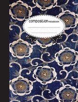 Composition Notebook, 8.5 x 11, 110 pages: Vintage blue Flowers