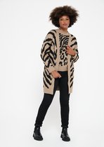 LOLALIZA Lange cardigan met zebra print - Taupe - Maat M