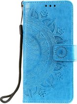 Shop4 - iPhone 13 Hoesje - Wallet Case met Pasjeshouder Mandala Patroon Blauw