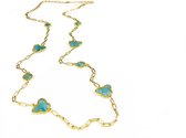 lange zilveren halsketting collier halssnoer geelgoud verguld Model Vlinder en Bol met turkoois blauwe stenen