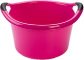 Groot kunststof teiltje/afwasbak rond met handvatten 15 liter roze - Afmetingen 42 x 40 x 25 cm - Huishouden