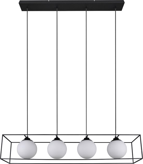 LED Hanglamp - Hangverlichting - Torna Gebia - E27 Fitting - 4-lichts - Vierkant - Mat Zwart - Aluminium