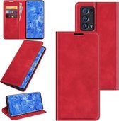 Voor OPPO Reno6 Pro + 5G Retro-skin Business Magnetische Suction Leather Case met Houder & Kaartsleuven & Portemonnee (Rood)