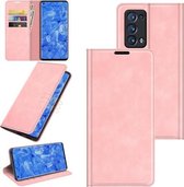 Voor OPPO Reno6 Pro + 5G Retro-skin Business Magnetische Suction Leather Case met houder & kaartsleuven & portemonnee (roze)