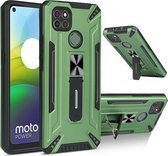 Voor Motorola Moto G9 Power War-god Armor TPU + PC Schokbestendige magnetische beschermhoes met opvouwbare houder (donkergroen)