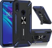 Voor Huawei Y6 2019 War-god Armor TPU + PC Schokbestendige magnetische beschermhoes met opvouwbare houder (blauw + zwart)