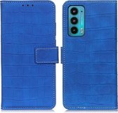 Voor Motorola Edge 20 Magnetische Krokodil Textuur Horizontale Flip Lederen Case met Houder & Kaartsleuven & Portemonnee (Blauw)