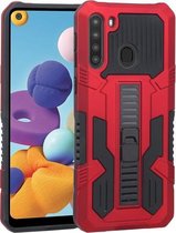 Voor Samsung Galaxy A21 Vanguard Warrior All Inclusive dubbele kleur schokbestendig TPU + pc-beschermhoes met houder (rood)