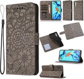 Voor Huawei P30 Huid Voelen Reliëf Zonnebloem Horizontale Flip Lederen Case met Houder & Kaartsleuven & Portemonnee & Lanyard (Grijs)