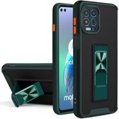 Voor Motorola Moto G100 Dual-color Skin Feel TPU + PC Magnetische schokbestendige hoes met onzichtbare houder (donkergroen)