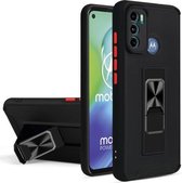 Voor Motorola Moto G60 Dual-color Skin Feel TPU + PC Magnetische schokbestendige hoes met onzichtbare houder (zwart)